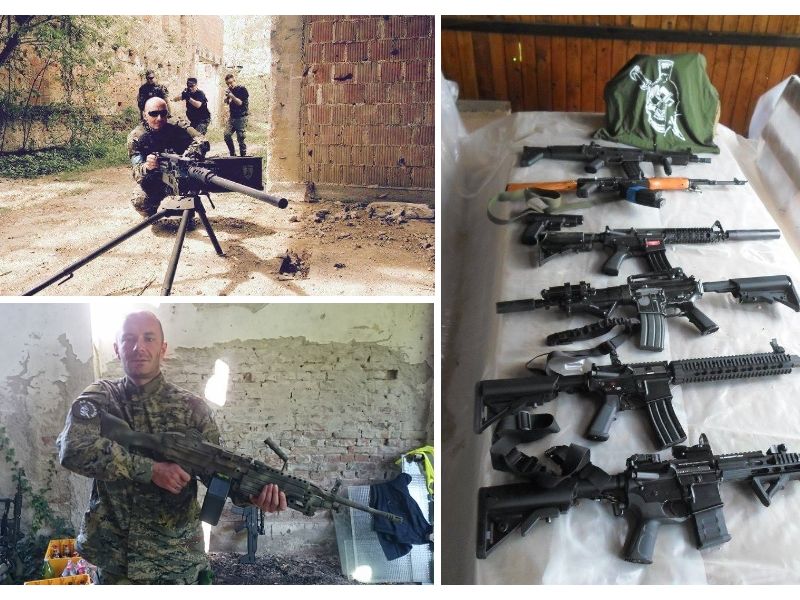 arsenal naoružanja s kakvim se Spartanci susreću: replika američke strojnice Browning (gore lijevo), laka padobranska strojnica M249 vrijedna 2999 kn (dole lijevo), arsenal osobnog naoružanja (desno).